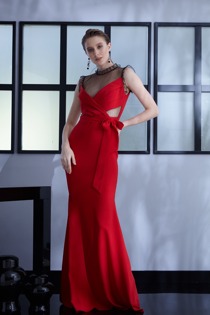 Red Crepe Maxi Sleeveless Dress