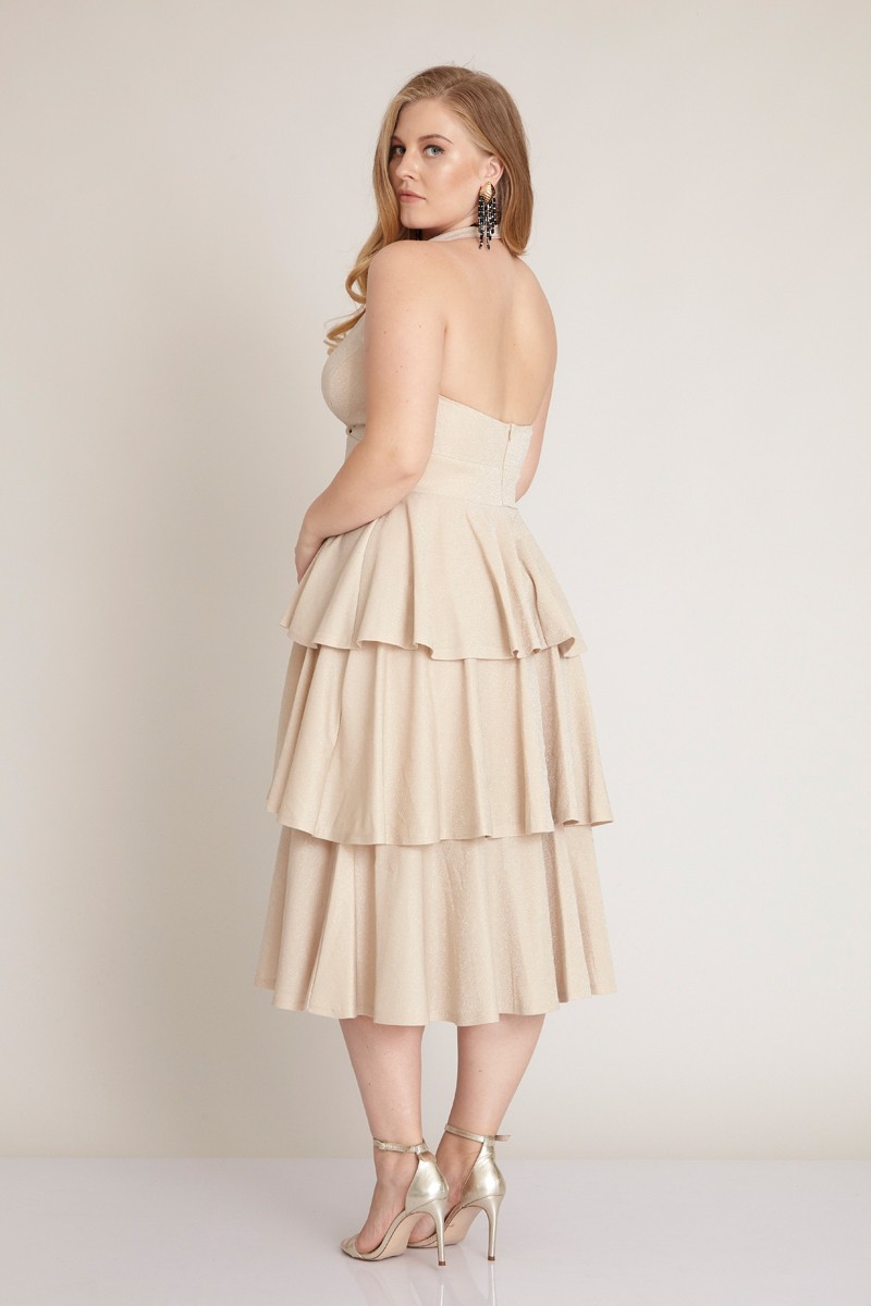 Beige Plus Size Knitted Sleeveless Midi Dress