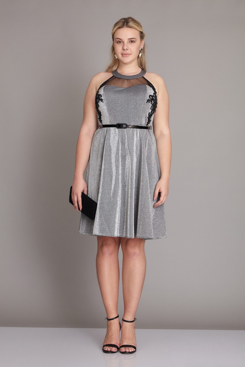 Silver Plus Size Knitted Sleeveless Mini Dress