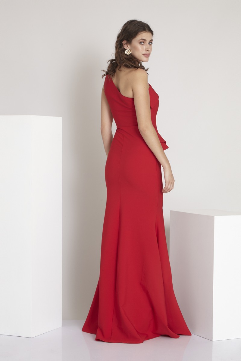 Red Crepe Maxi Sleeveless Dress