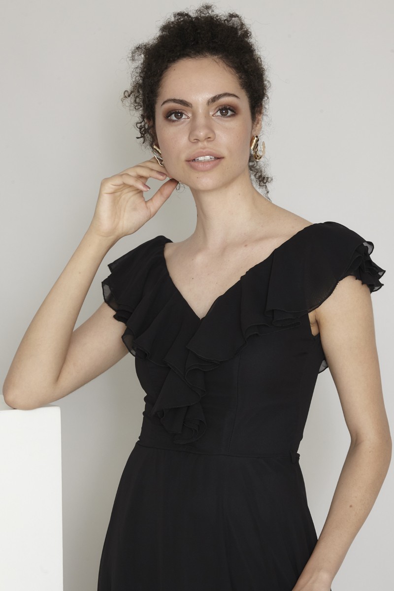Black chiffon short sleeve maxi dress