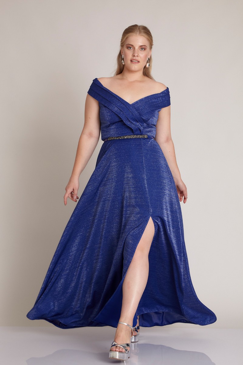 Saxon Blue Plus Size Knitted Maxi Sleeveless Dress