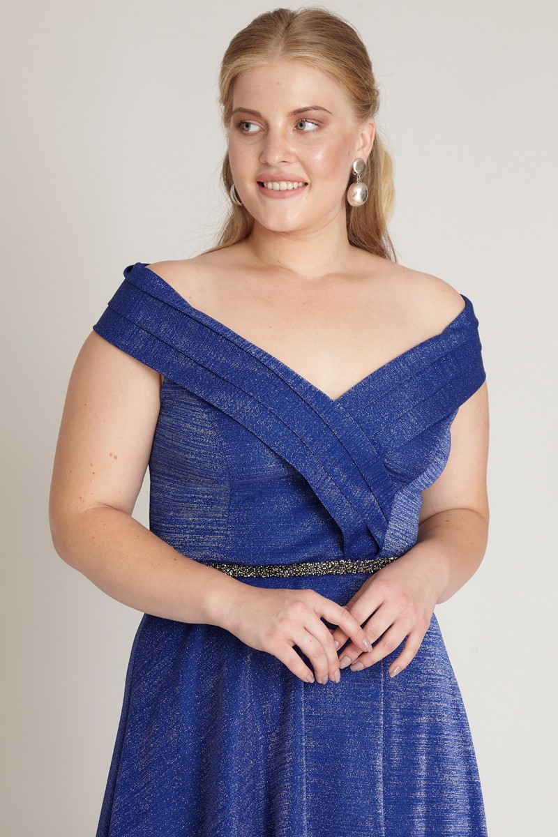 Saxon Blue Plus Size Knitted Maxi Sleeveless Dress
