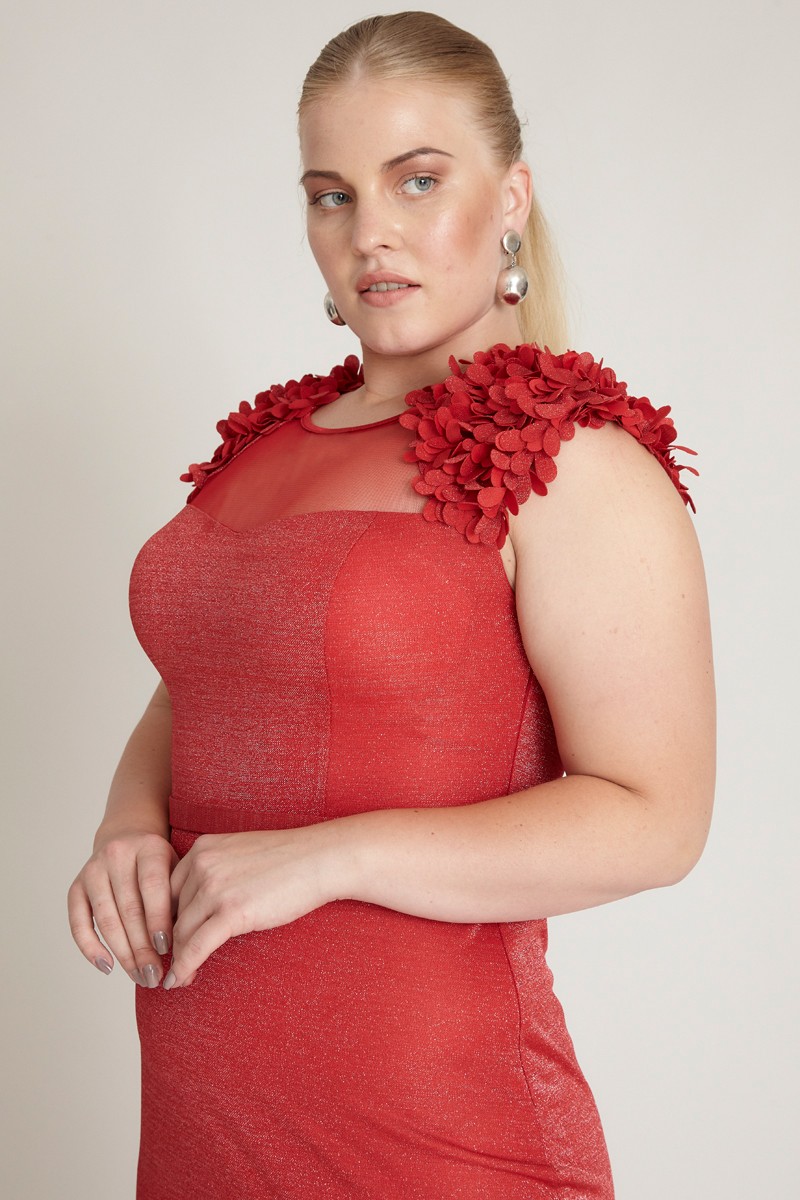 Red Plus Size Knitted Mini Sleeveless Dress