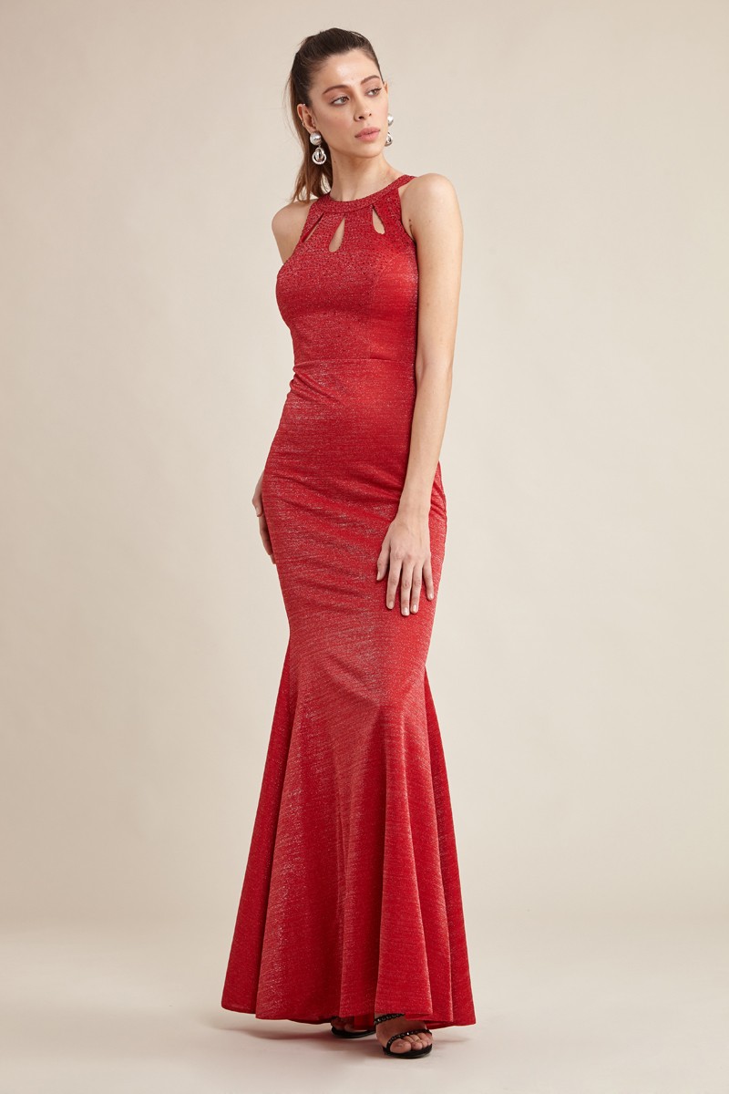 Red Knitted Sleeveless Maxi Dress