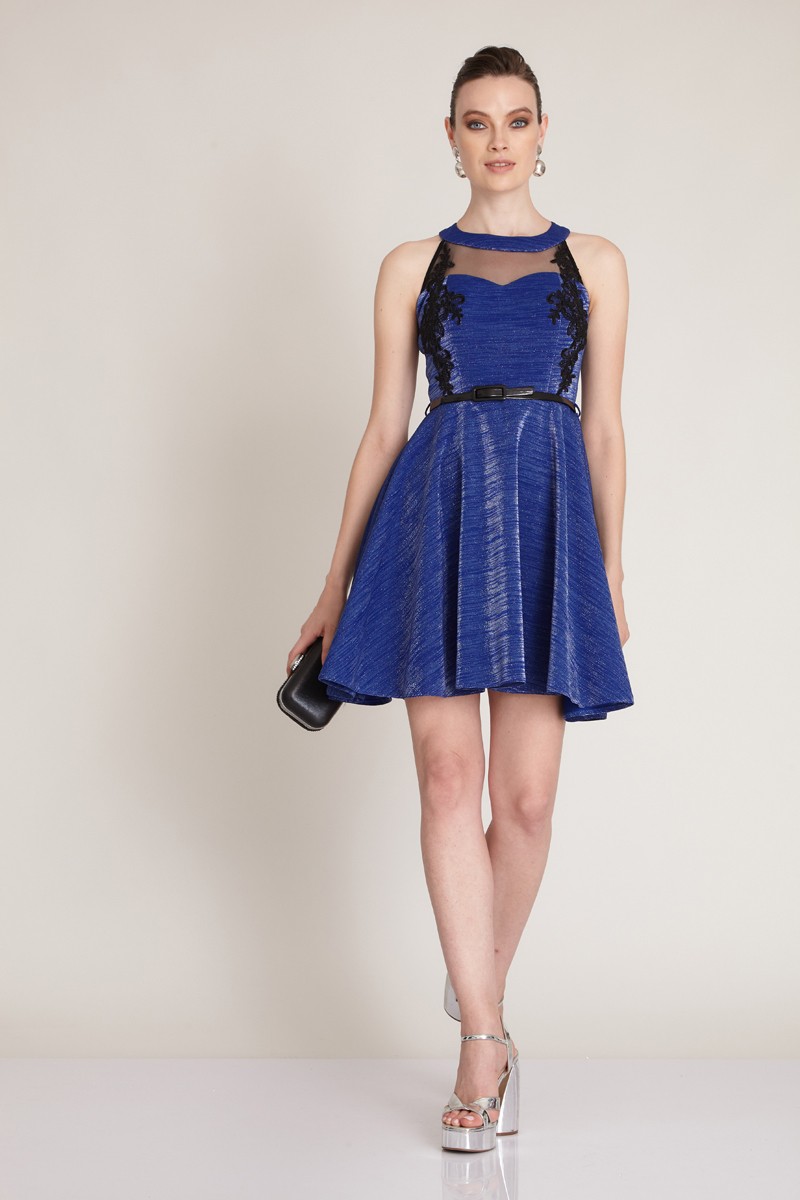 Saxon Blue Knitted Sleeveless Mini Dress