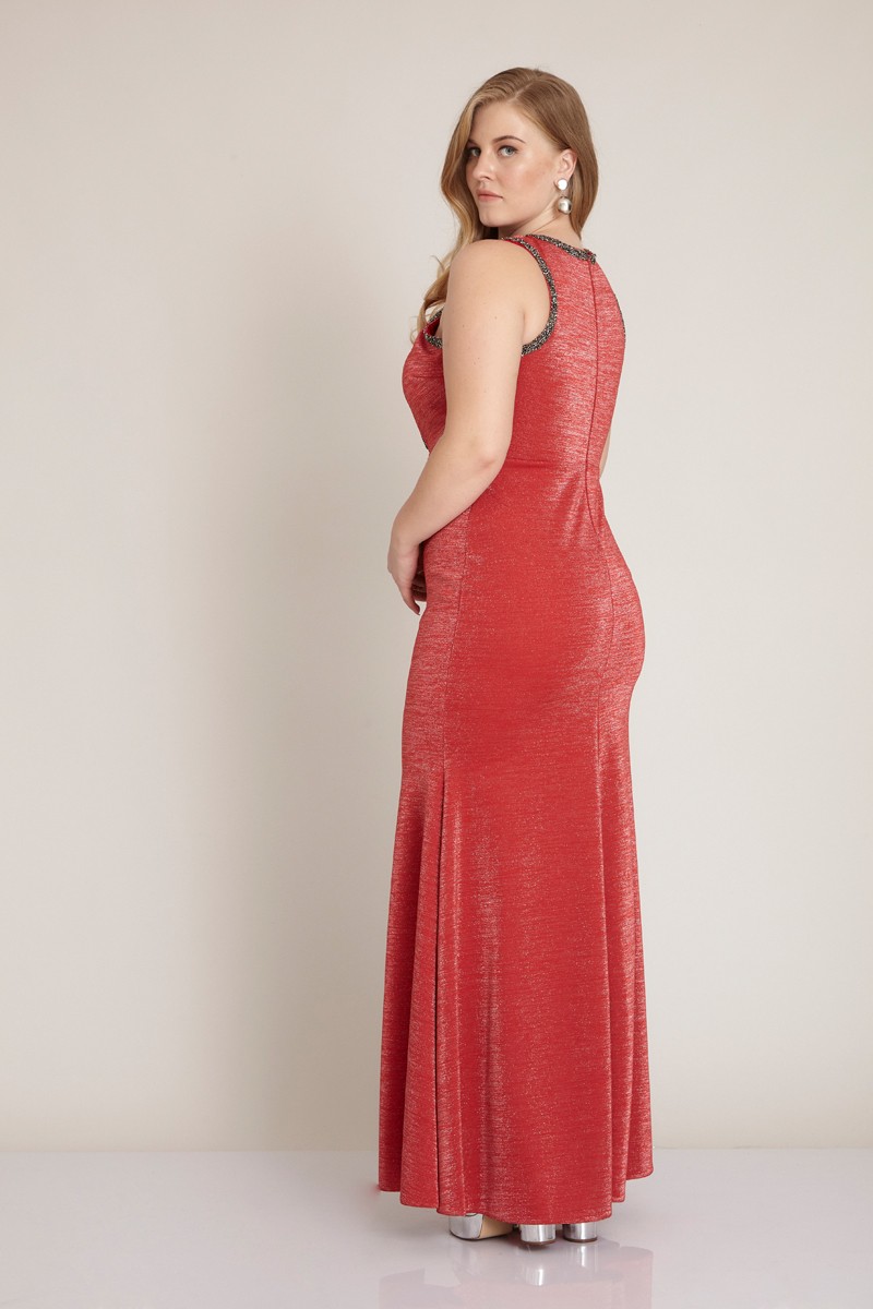 Red Plus Size Knitted Sleeveless Maxi Dress