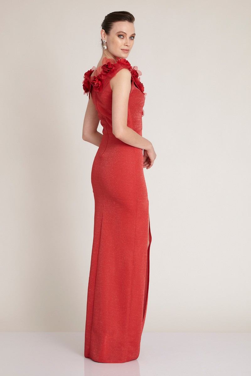Red Knitted Sleeveless Maxi Dress