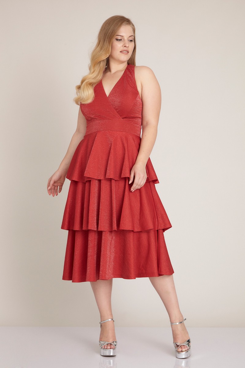 Red Plus Size Knitted Sleeveless Midi Dress