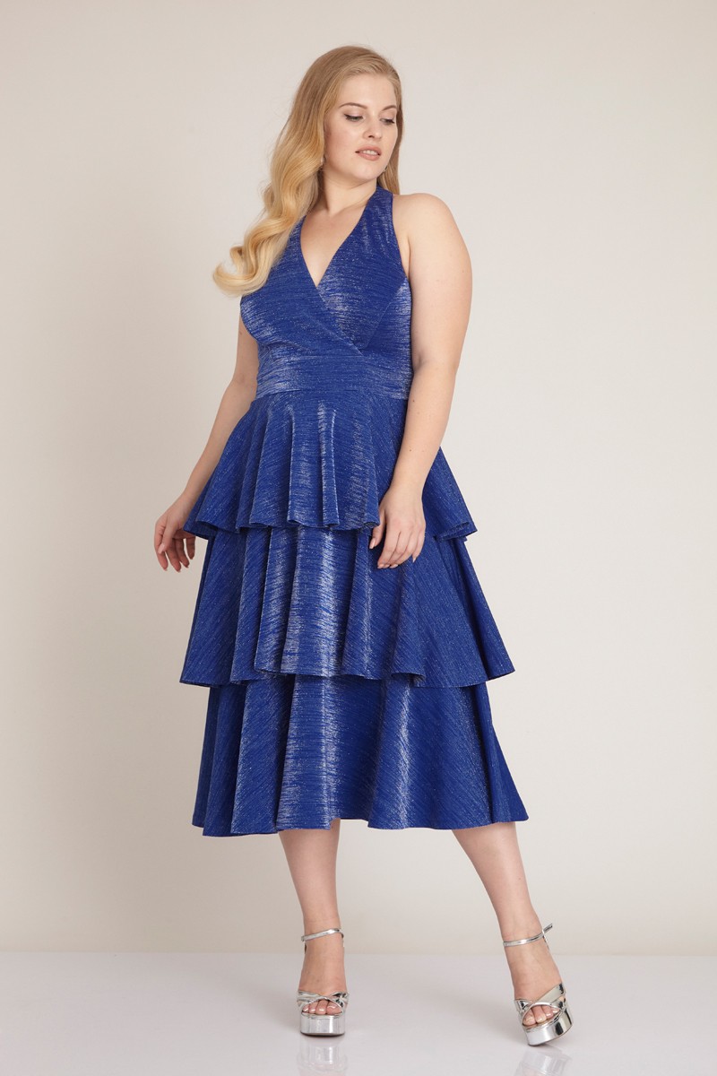 Saxon Blue Plus Size Knitted Midi Sleeveless Dress