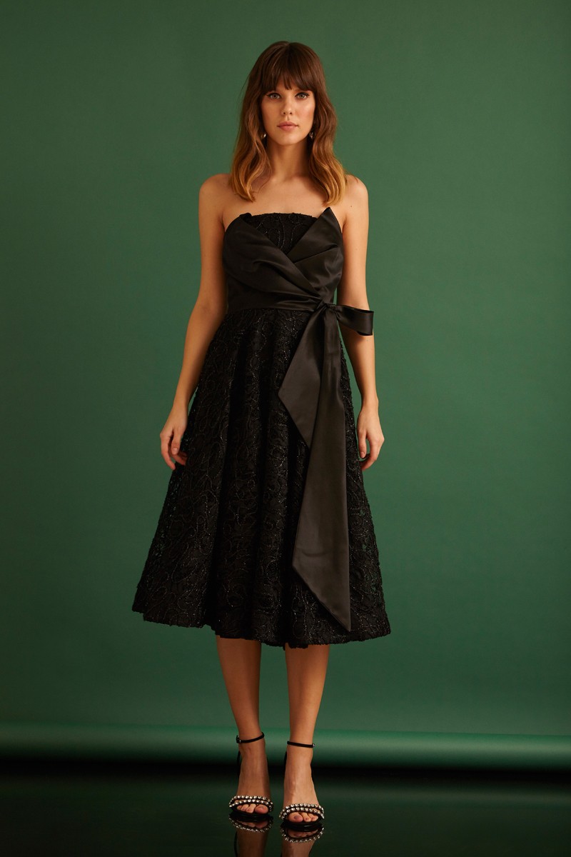 Black Satin Strapless Mini Dress