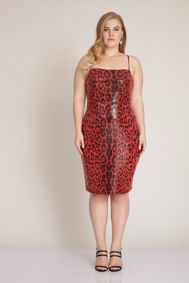 Red Plus Size Sequined Sleeveless Mini Dress