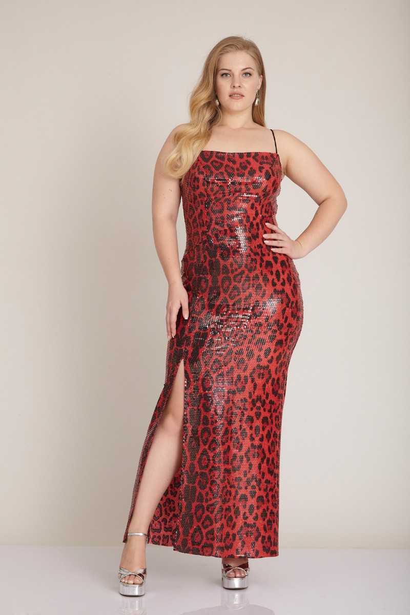 Red Plus Size Sequined Sleeveless Maxi Dress