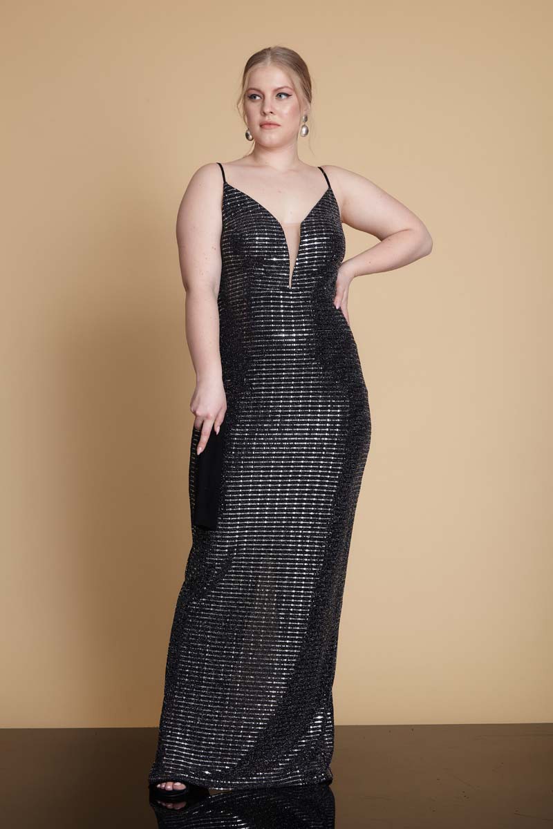 Silver Plus Size Sequined Sleeveless Maxi Dress