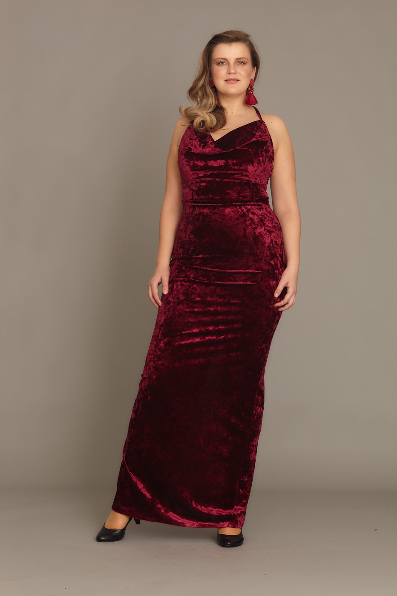 Claret Red Plus Size Velvet Maxi Sleeveless Dress