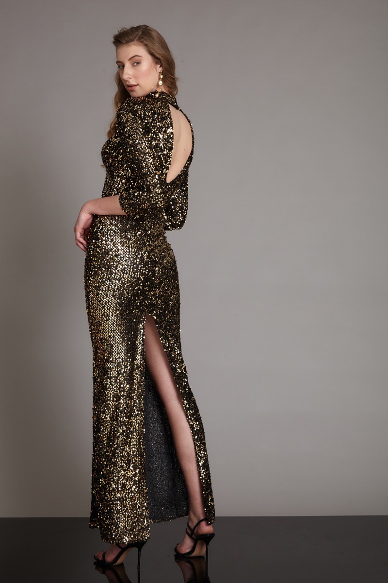 Sequined Long Sleeve Maxi Dress