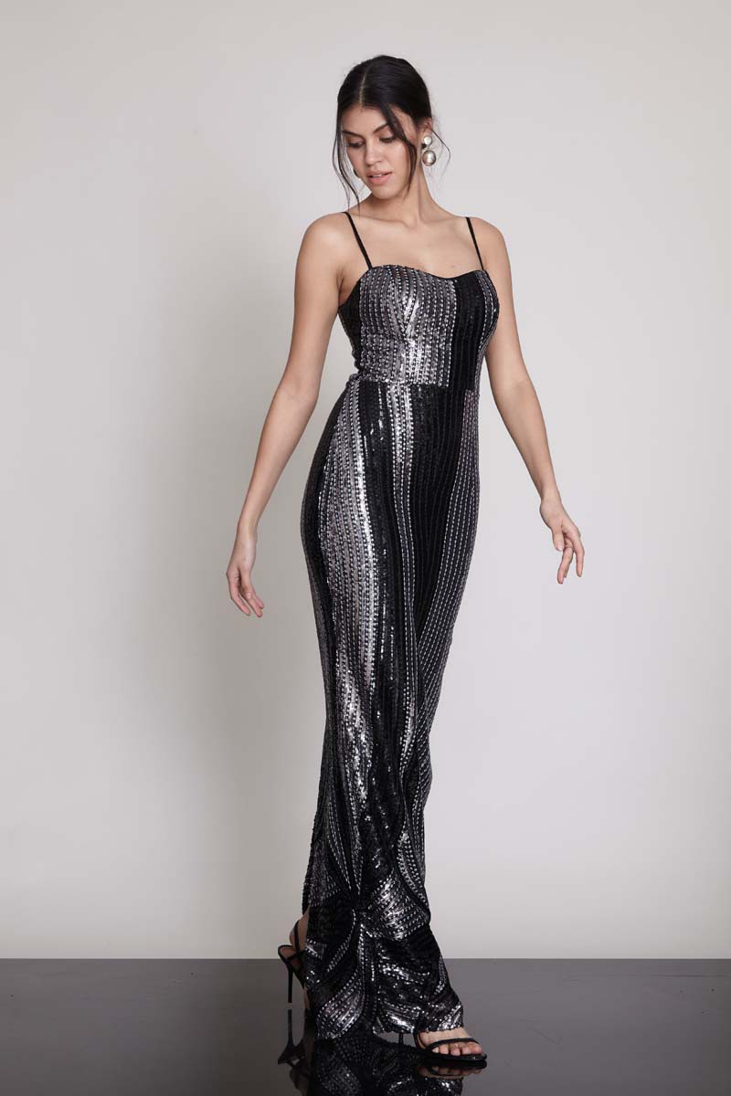 Black sequined sleeveless maxi dress
