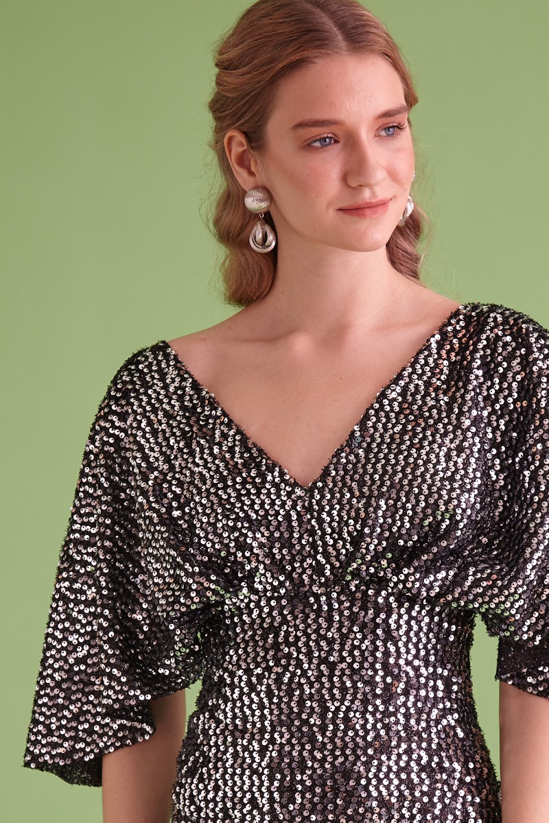 Sequined Short Sleeve Maxi Dress