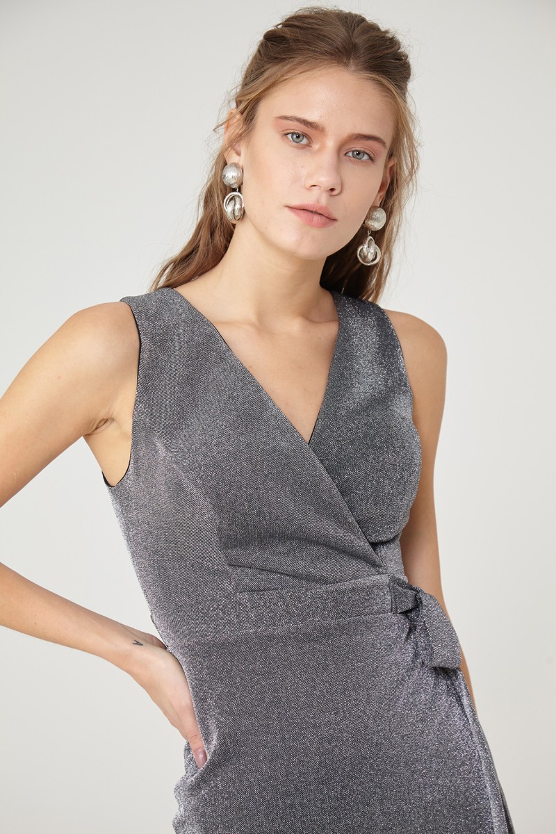 Silver Knitted Sleeveless Mini Dress