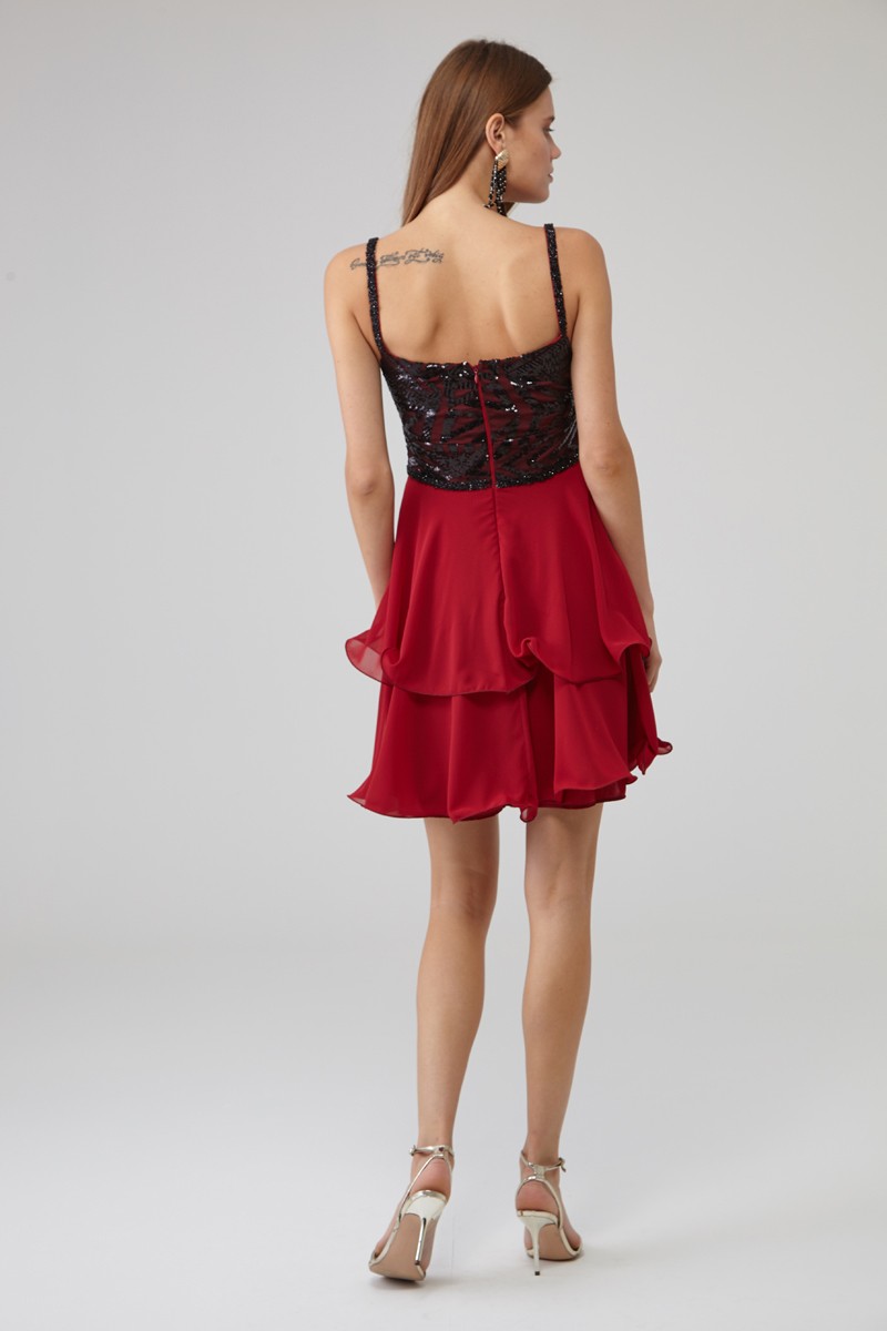 Claret Red Chiffon Sleeveless Mini Dress
