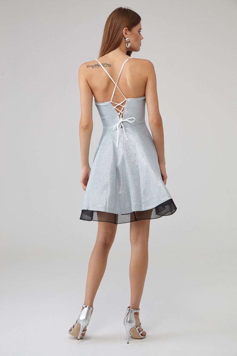 Blue Sequined Sleeveless Mini Dress