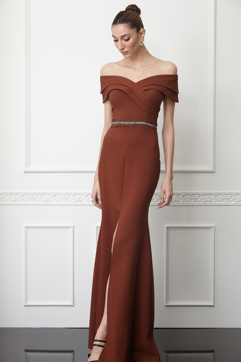 Brown Crepe Sleeveless Maxi Dress