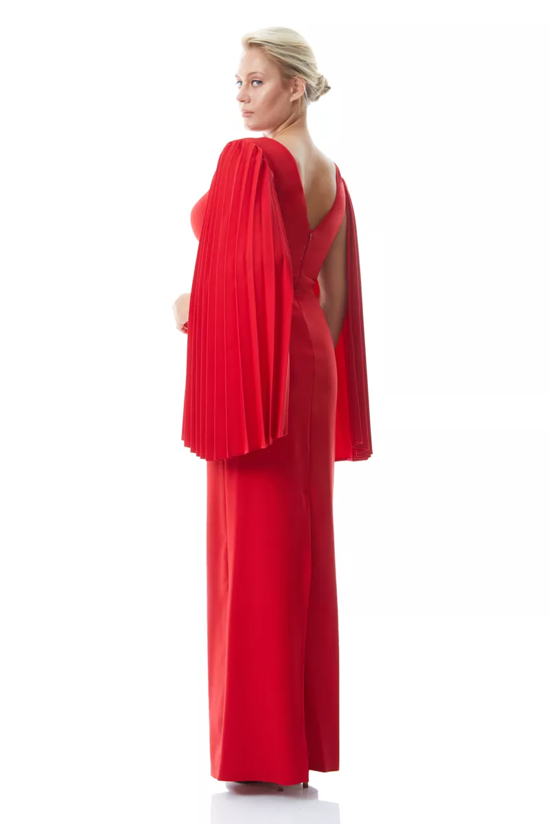 Kırmızı büyük beden krep uzun kol uzun elbise