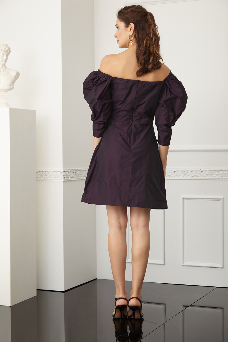 Purple Satin Long Sleeve Mini Dress
