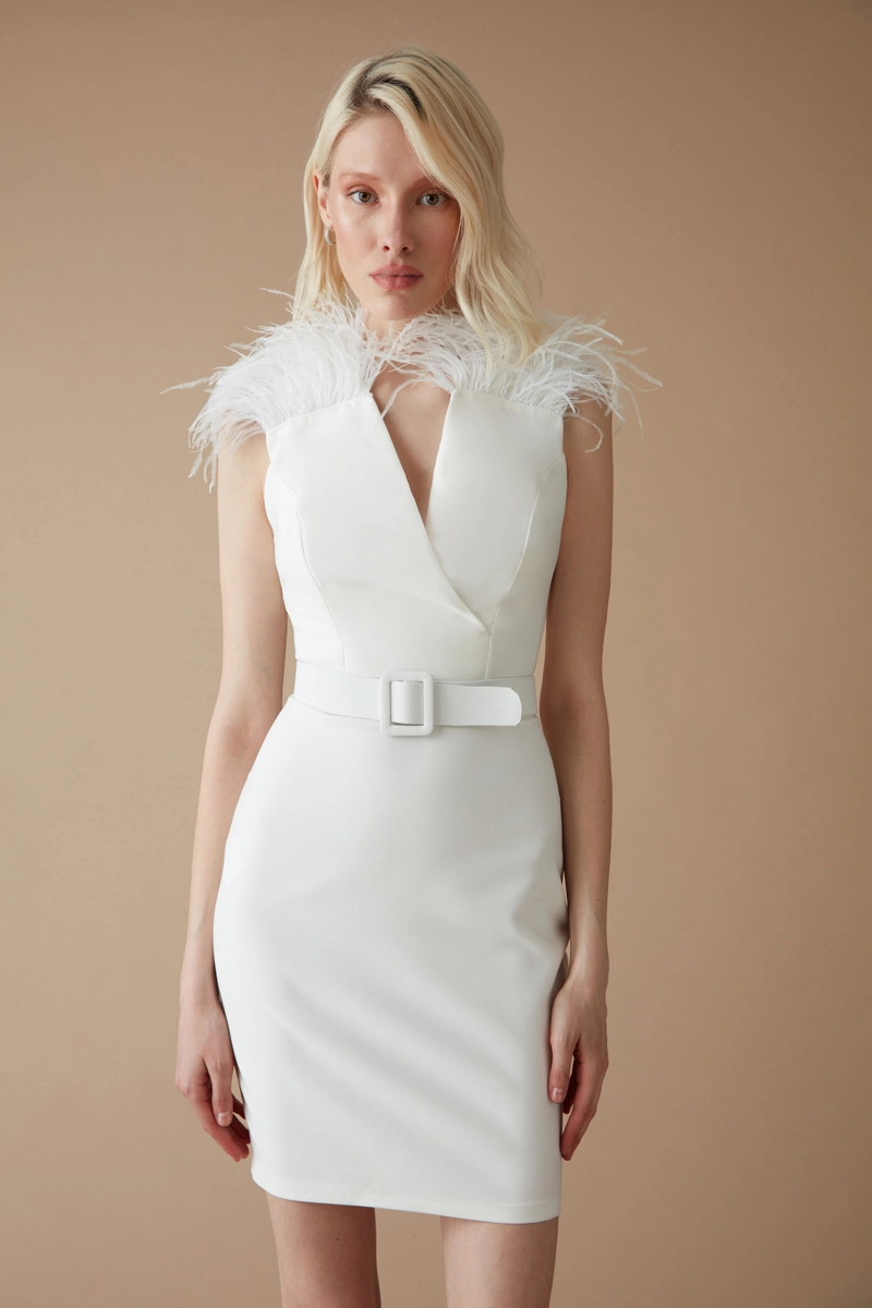 White Crepe Long Sleeve Mini Dress