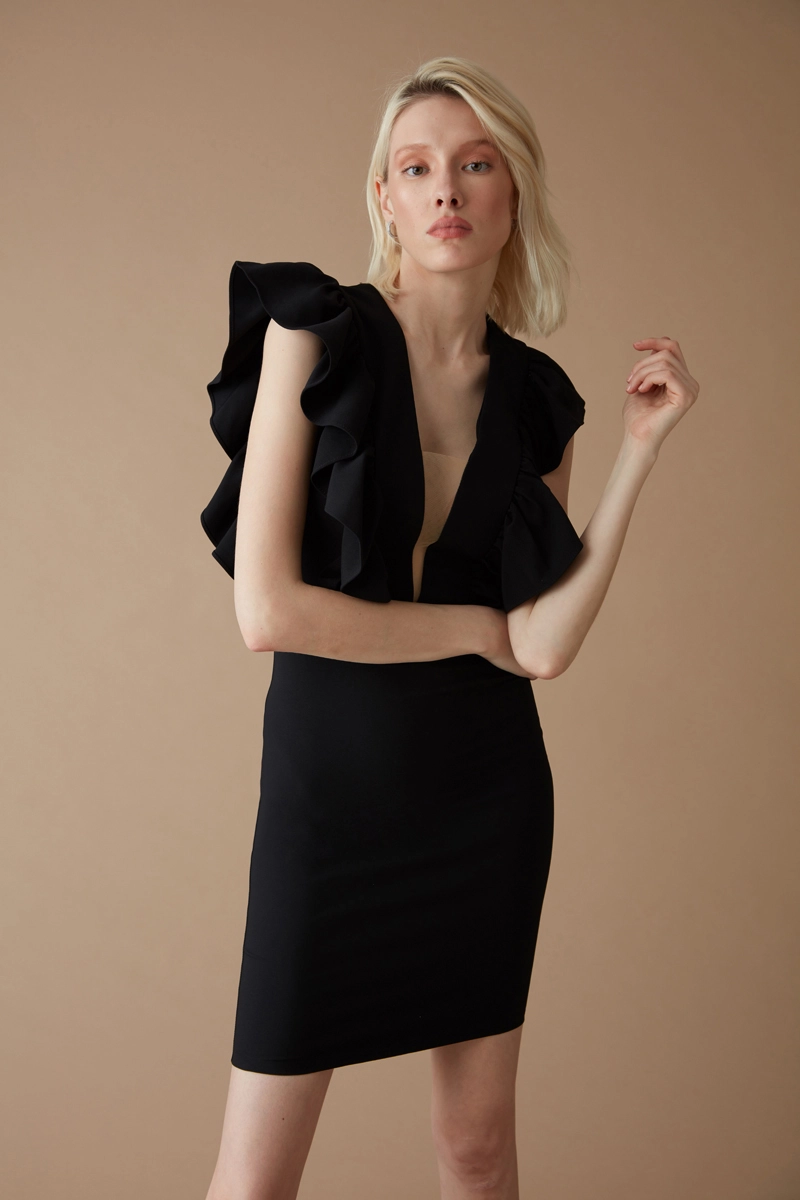 Black Crepe Sleeveless Mini Dress