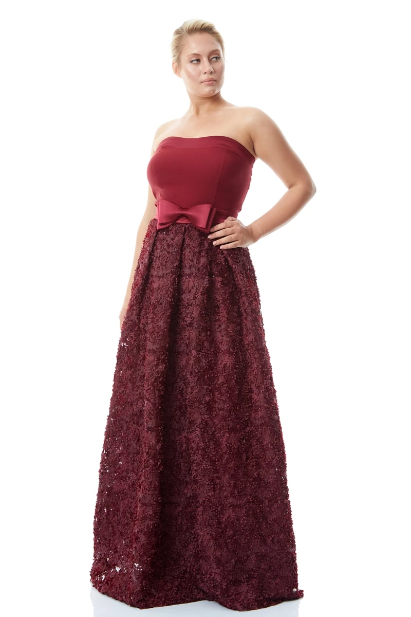 Claret Red Plus Size Crepe Strapless Maxi Dress