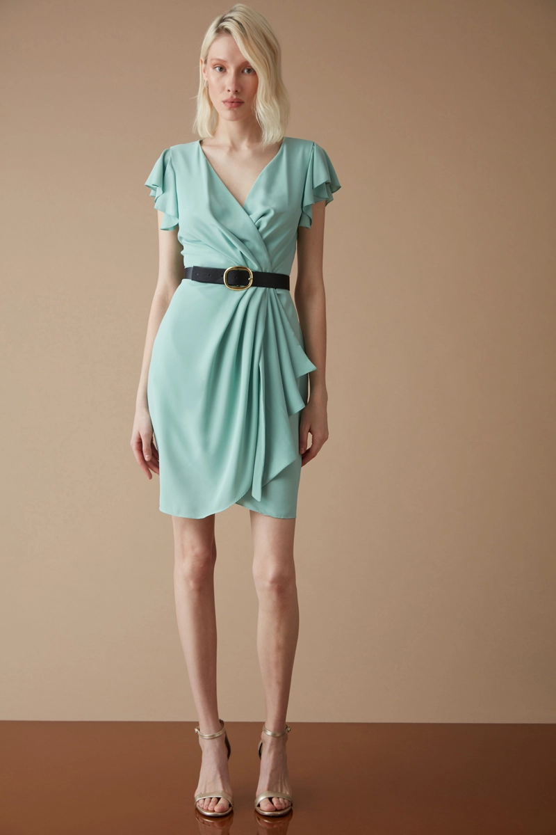Mint green crepe sleeveless mini dress