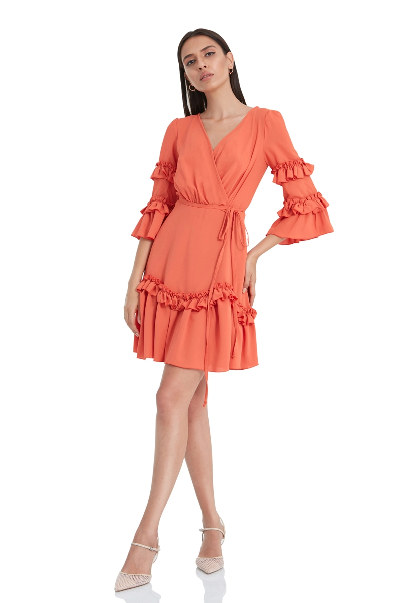 Orange Crepe Strapless Maxi Dress