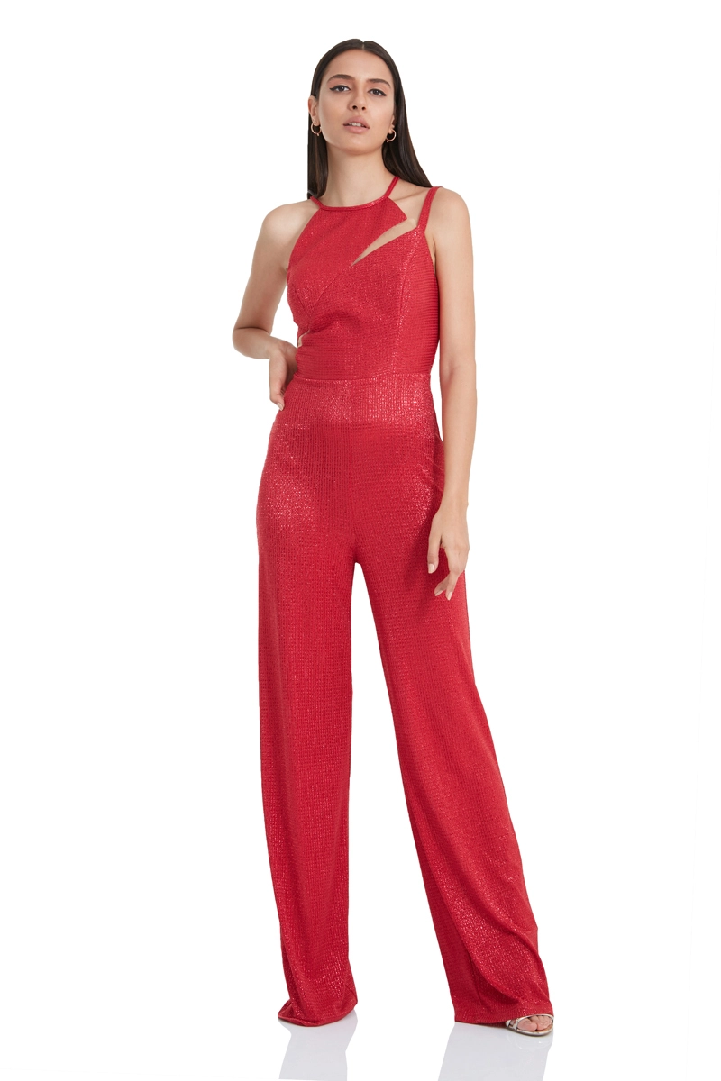 Red Knitted Sleeveless Jumpsuit