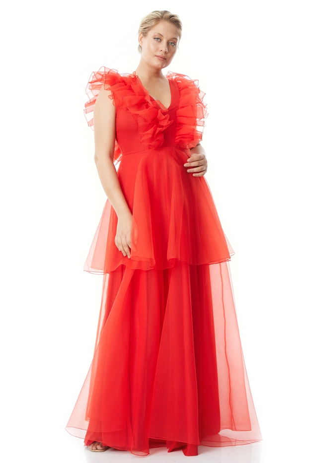 Red Plus Size Tulle Sleeveless Mini Dress