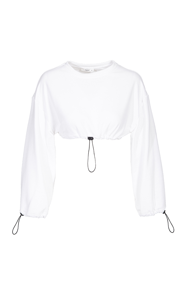 White Woven Long Sleeve Sweatshirt