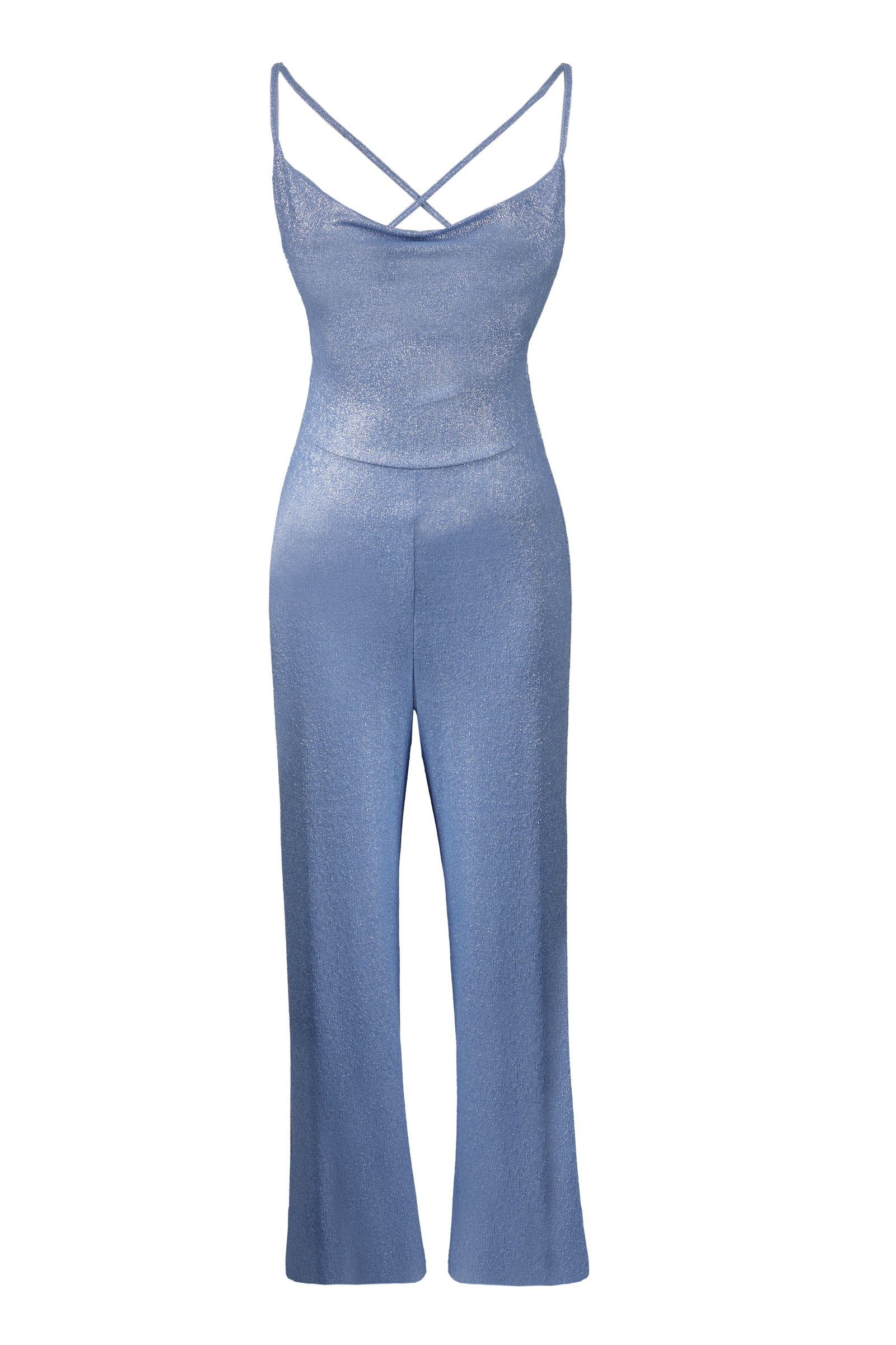 Blue Sequined Sleeveless Midi Jumpsuit