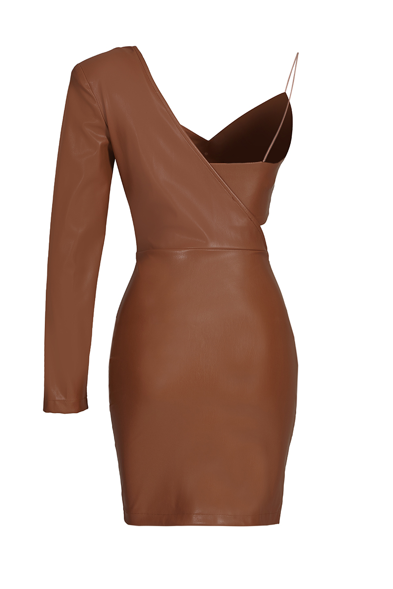 Brown Leather Mini Dress