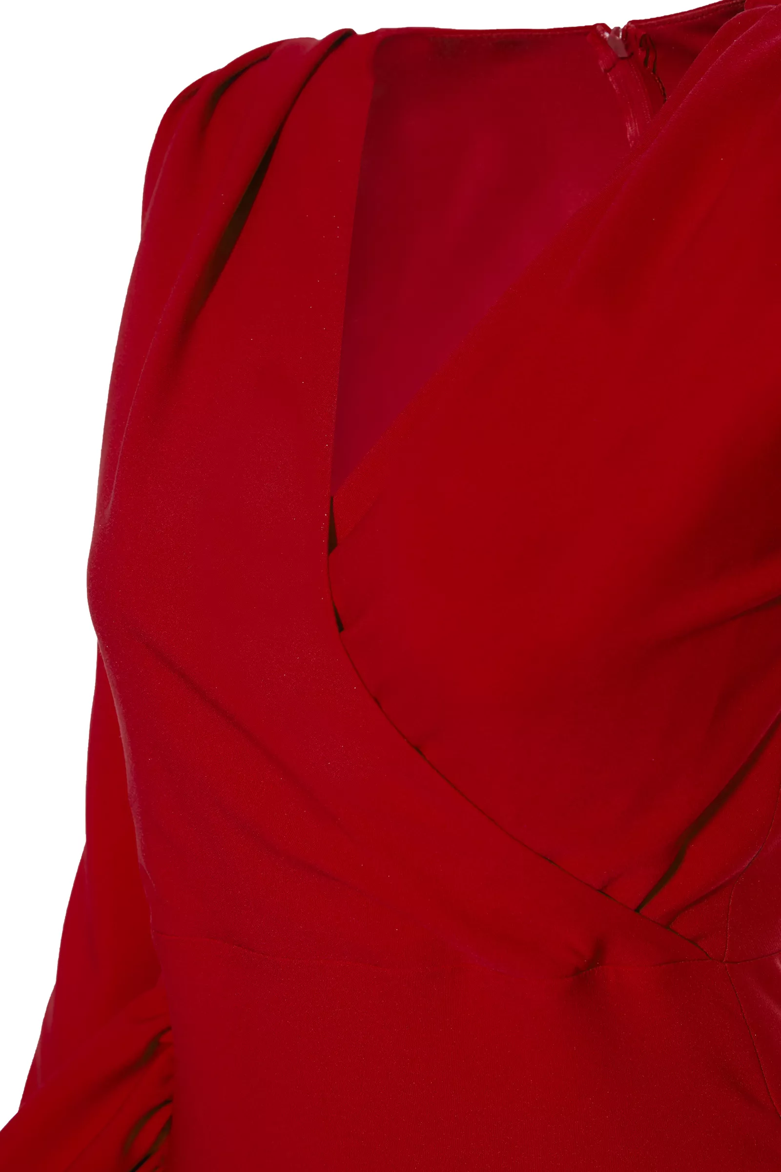 Kırmızı krep uzun kol uzun elbise