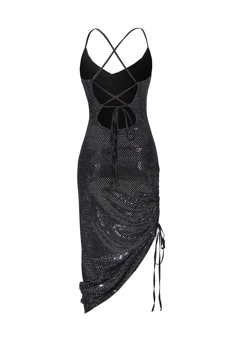 Black Sequined Strapless Mini Dress