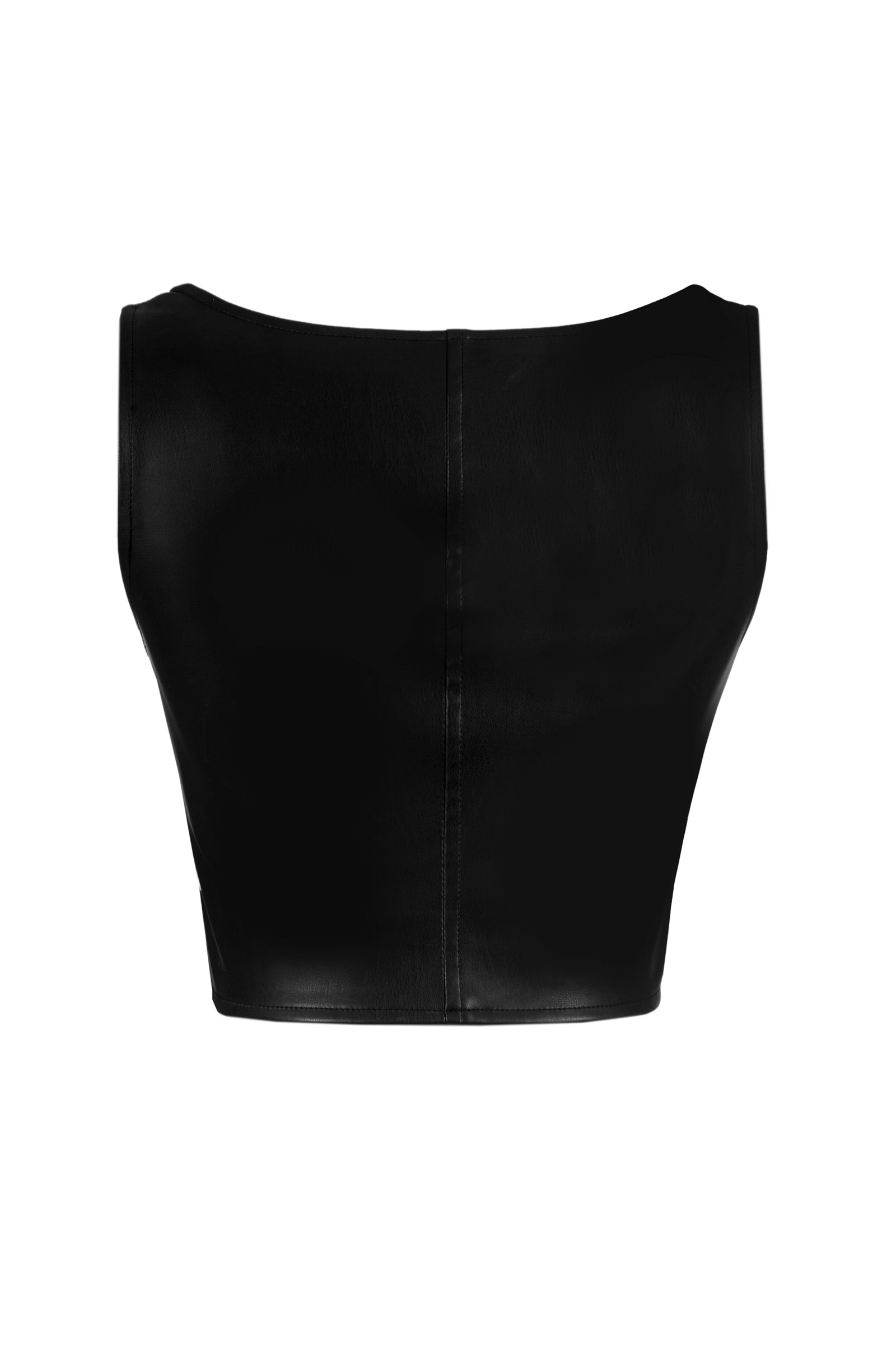 Black Leather Sleeveless Crop Top