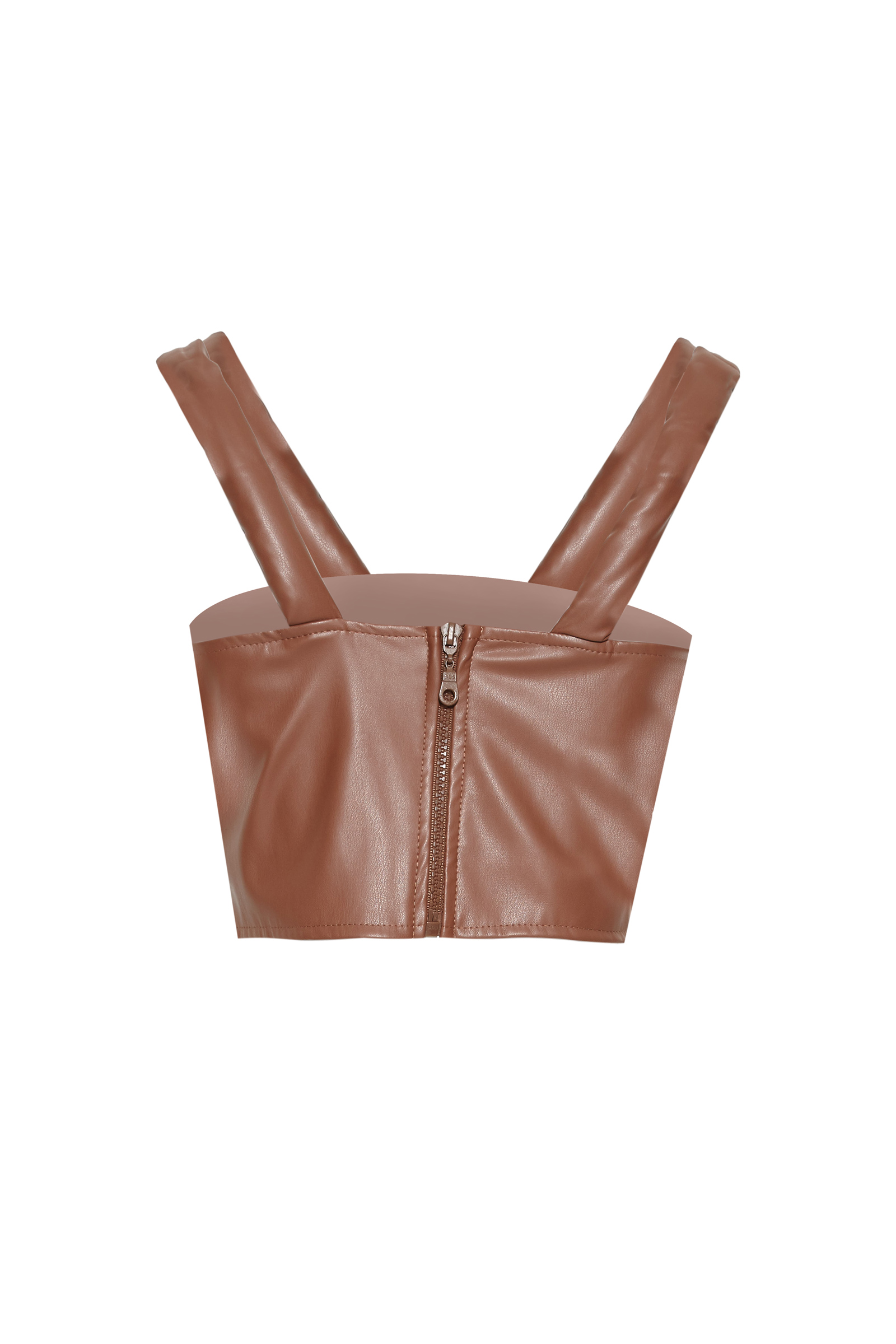 Brown Leather Sleeveless Crop Top