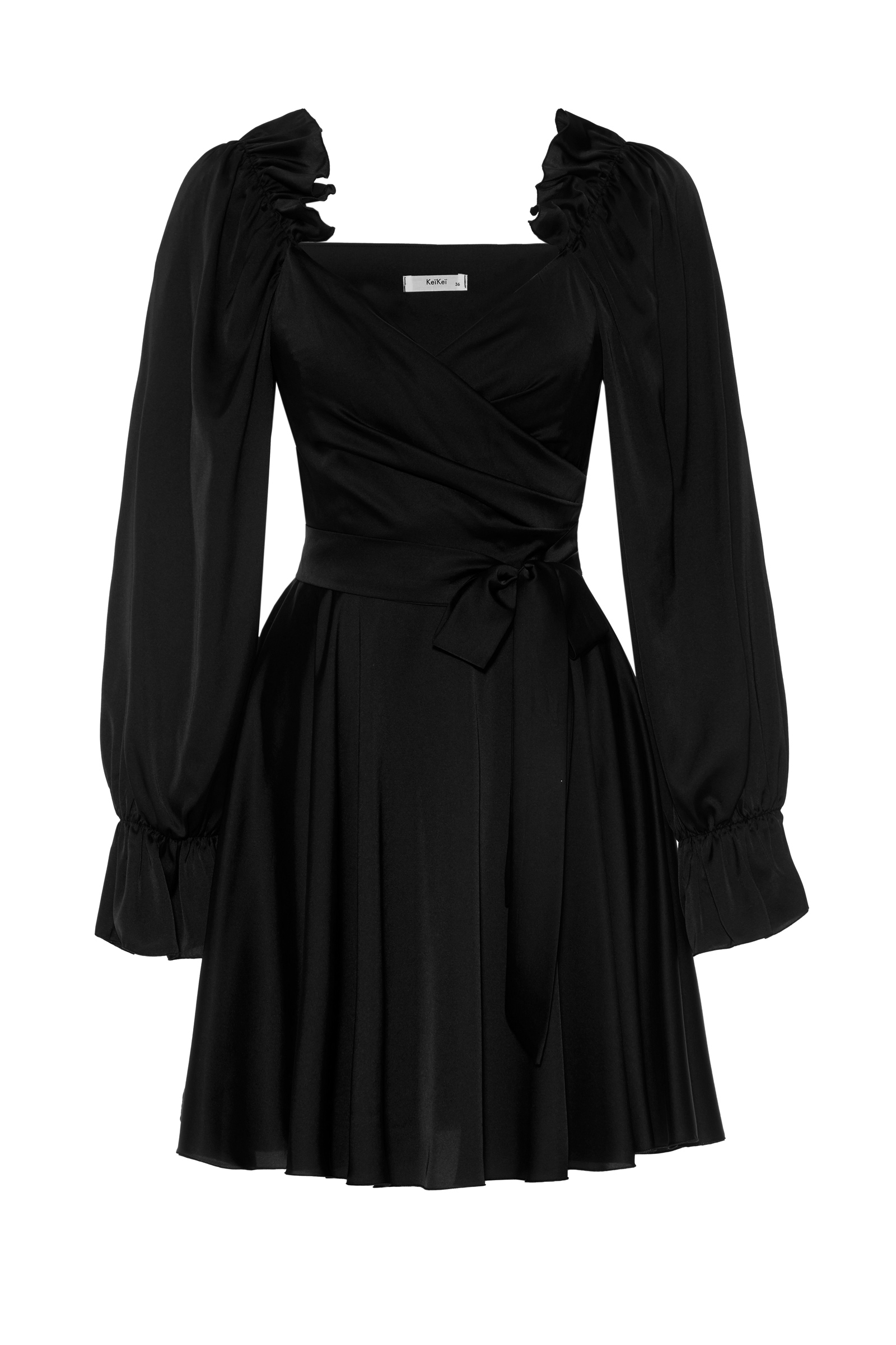 Black Satin Long Sleeve Mini Dress