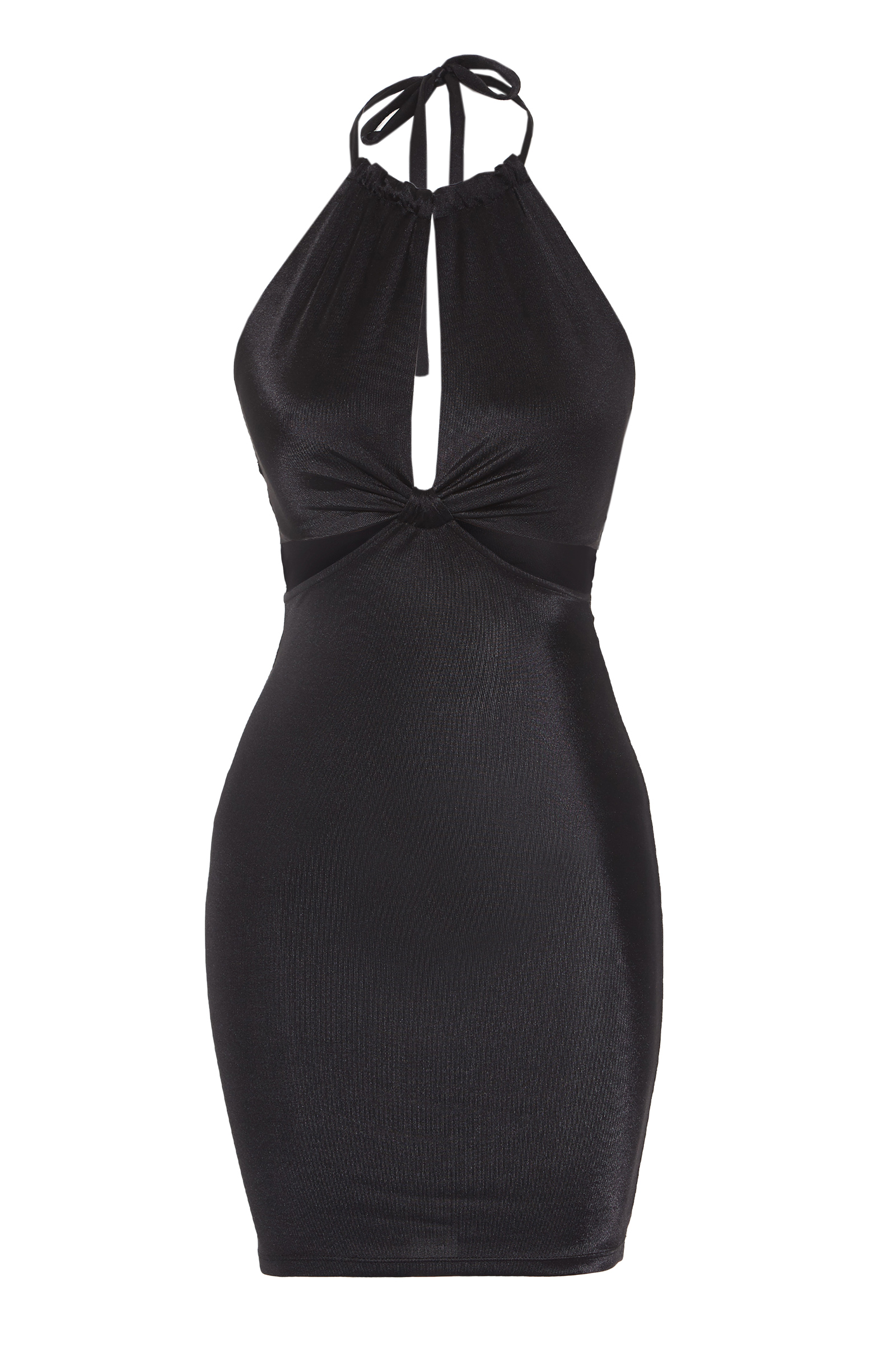 Black Satin Sleeveless Mini Dress