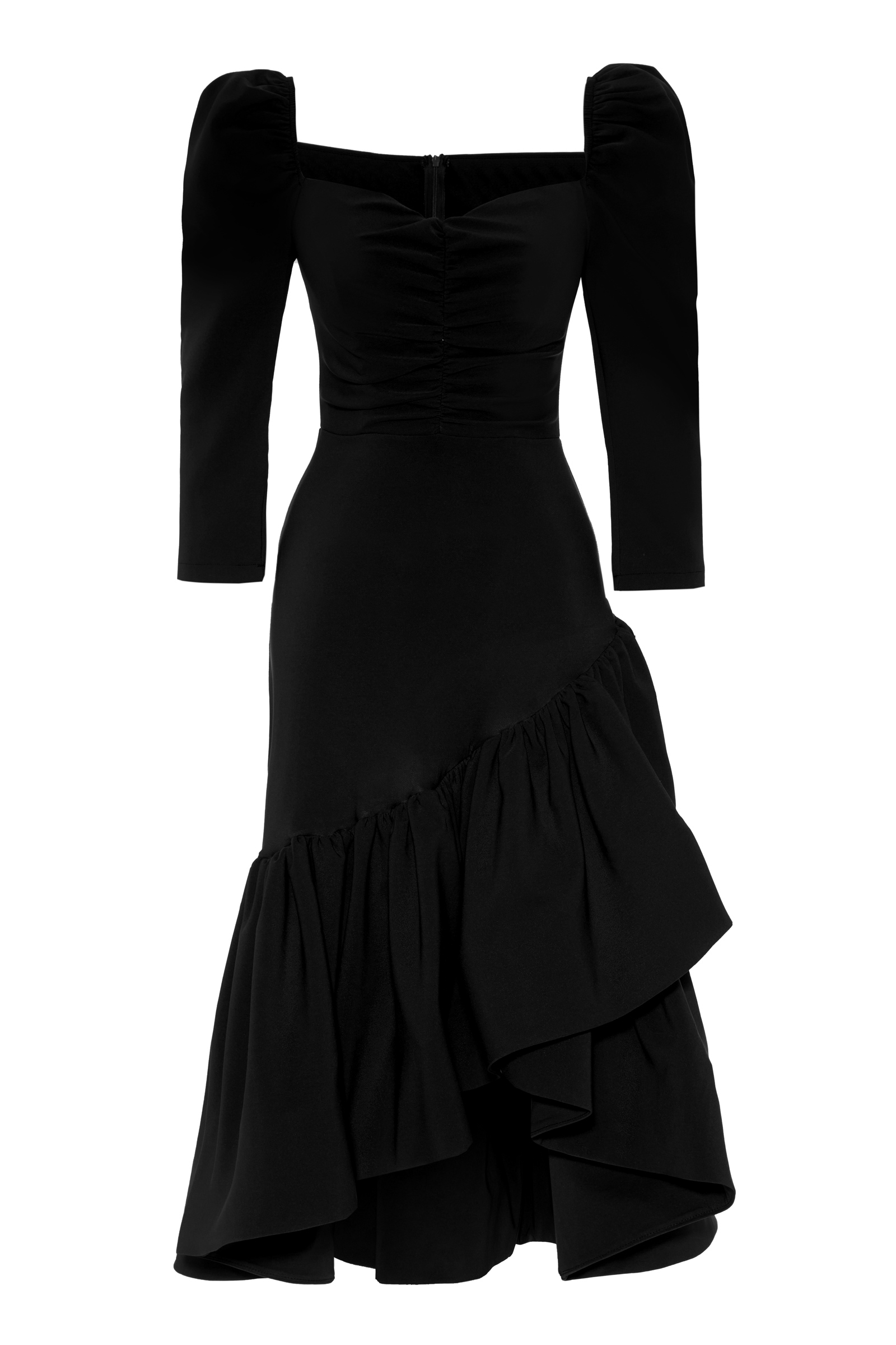 Black crepe 3/4 sleeve maxi dress