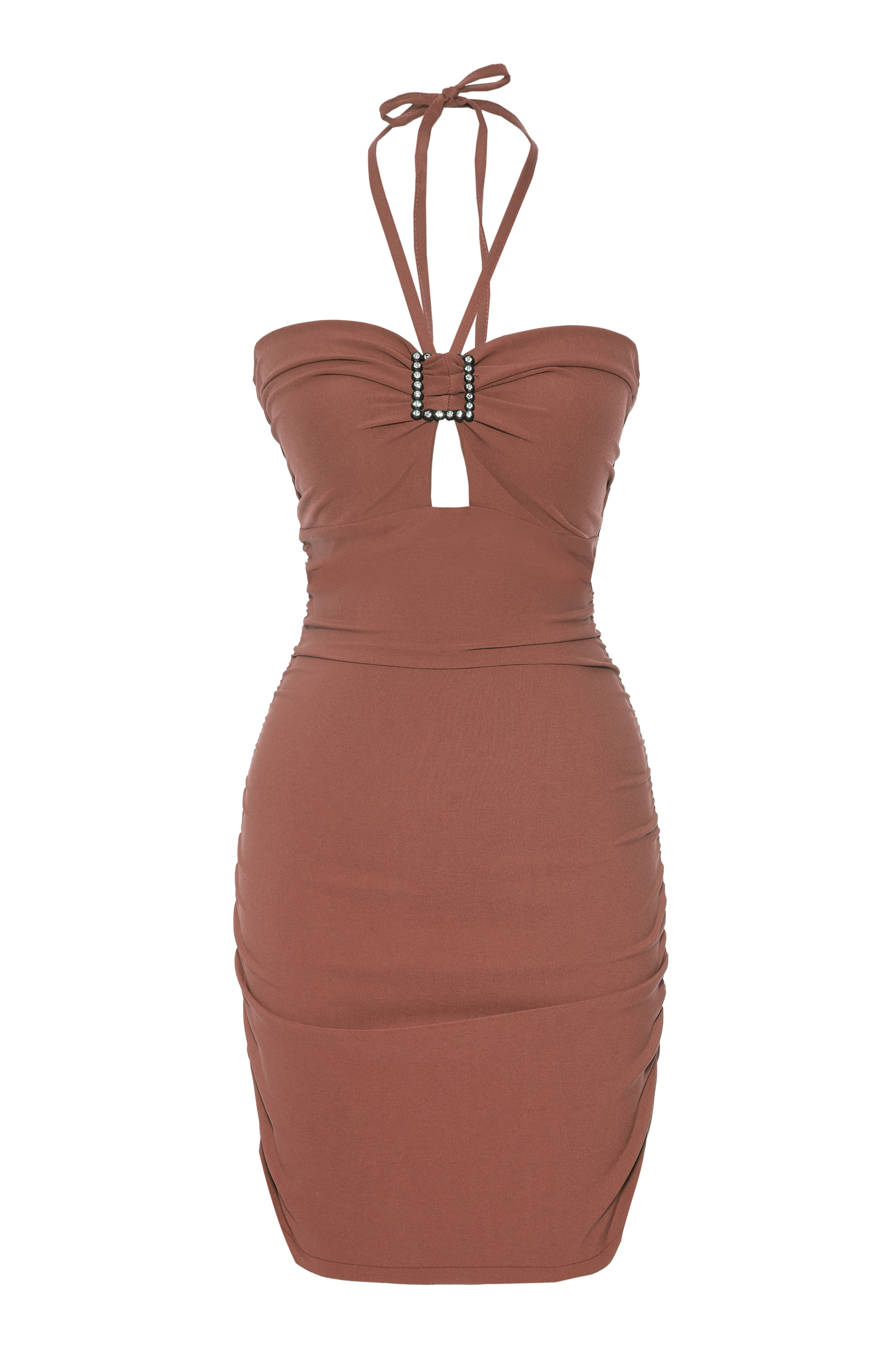 Brown crepe sleeveless mini dress