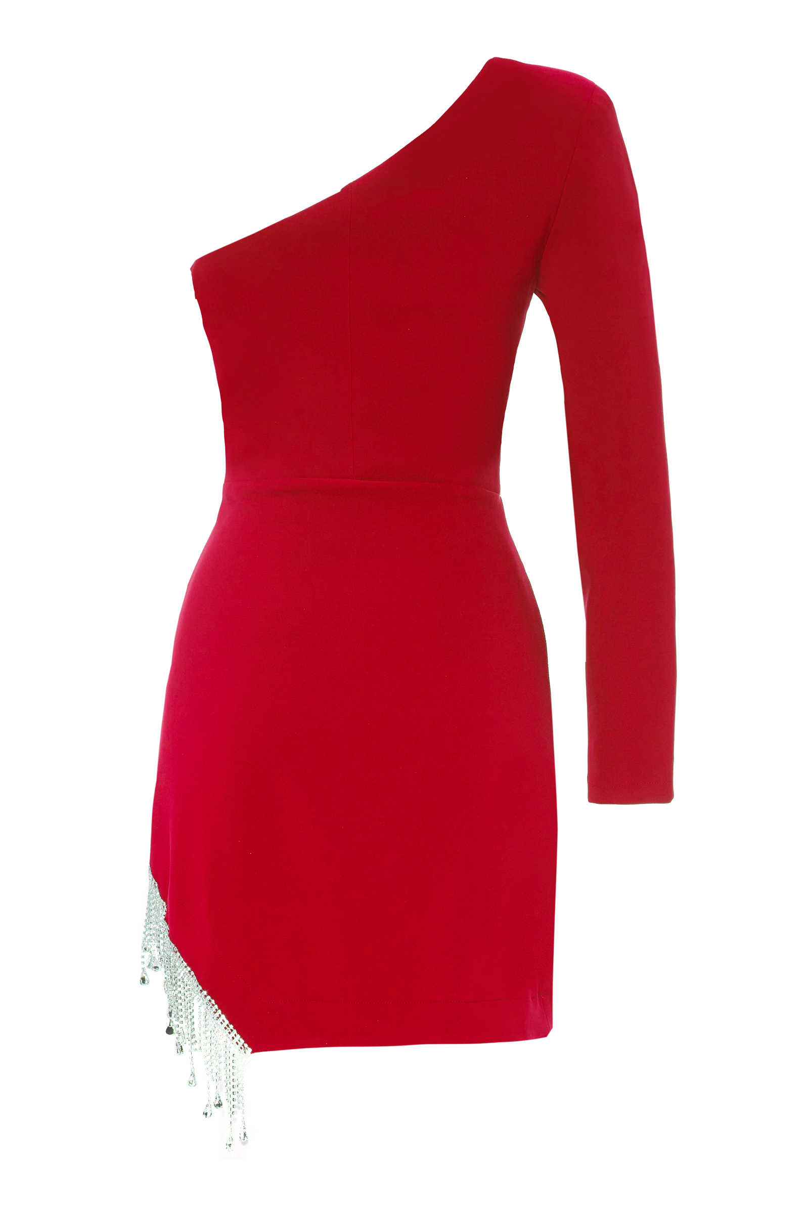 Red Crepe One Arm Mini Dress