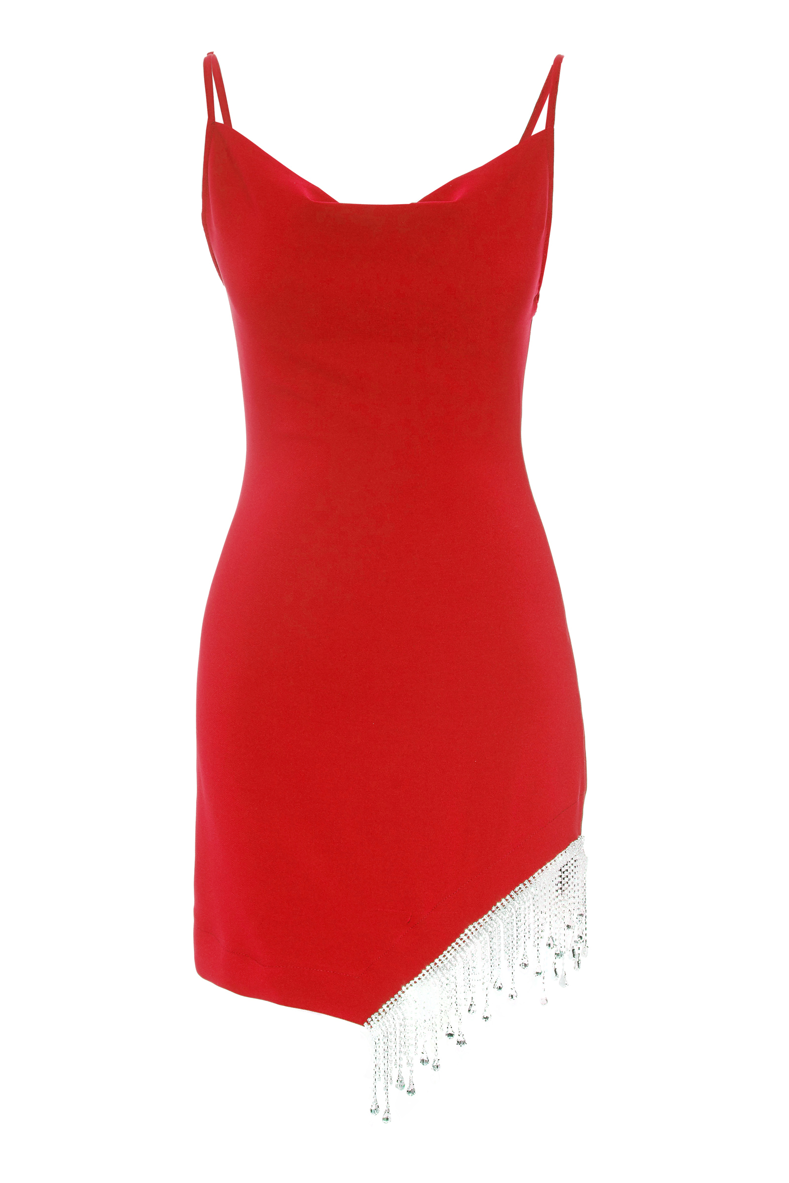 Kırmızı krep kolsuz kısa elbise