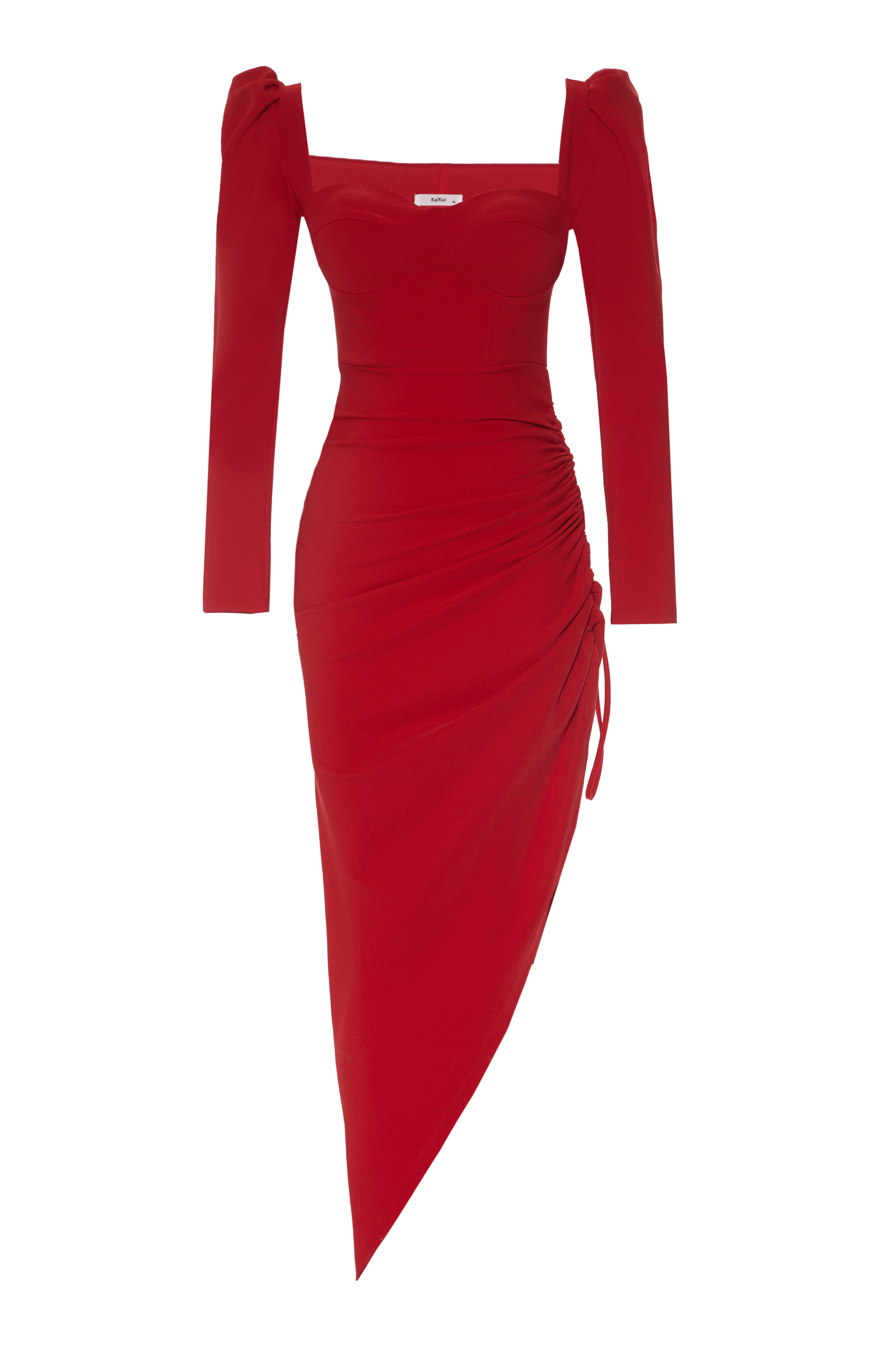 Kırmızı krep uzun kol uzun elbise