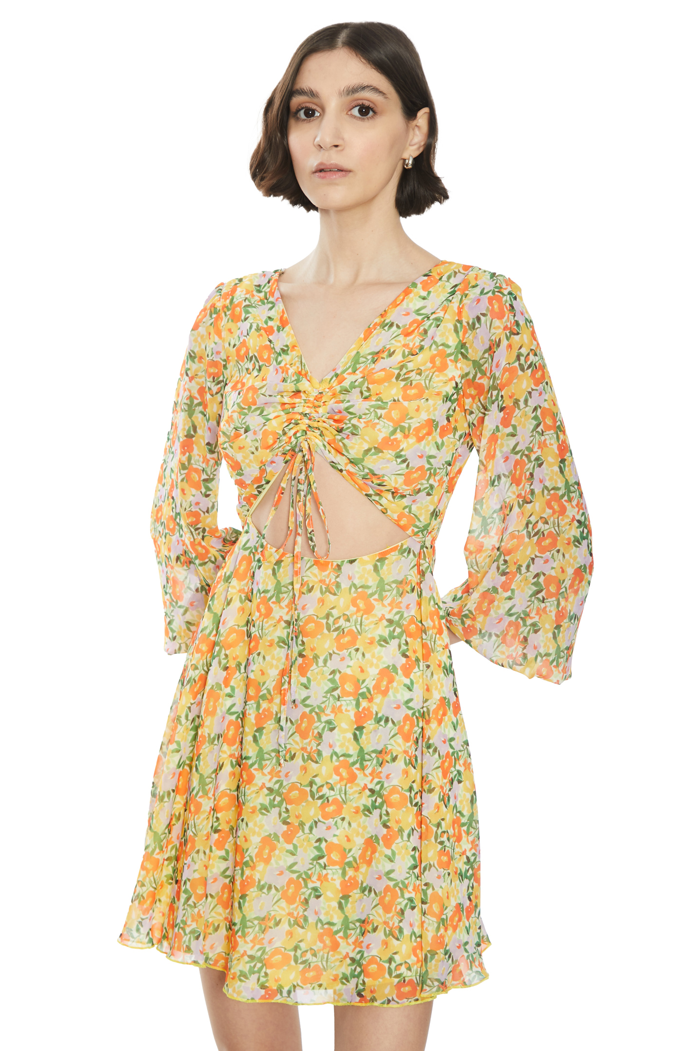Patterned chiffon sleeveless mini dress